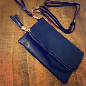 Simple Navy Foldover Clutch with Gold Details